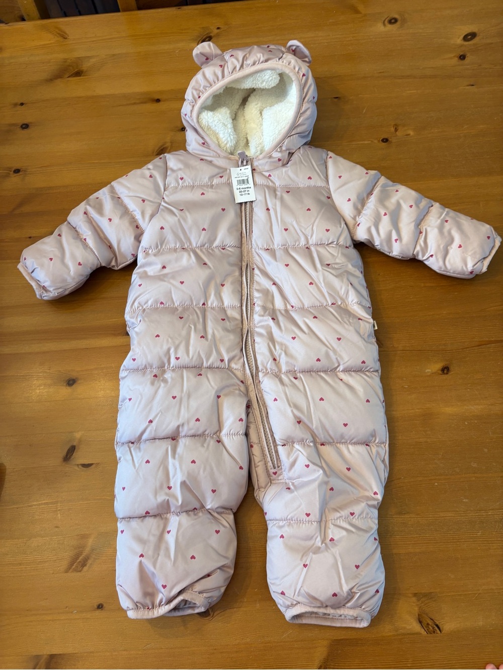 NWT Baby Gap Pink Heart Puffer Snowsuit with Hood 3-6 Months Winter